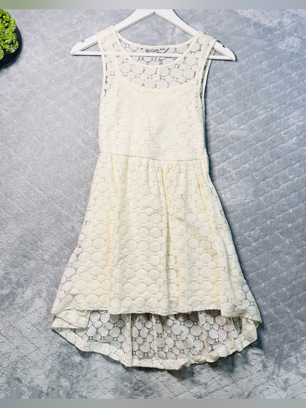 🤍 Cottagecore Lace High Low Dress Bluenotes XS Ivory Boho Fairy Dress Coquette